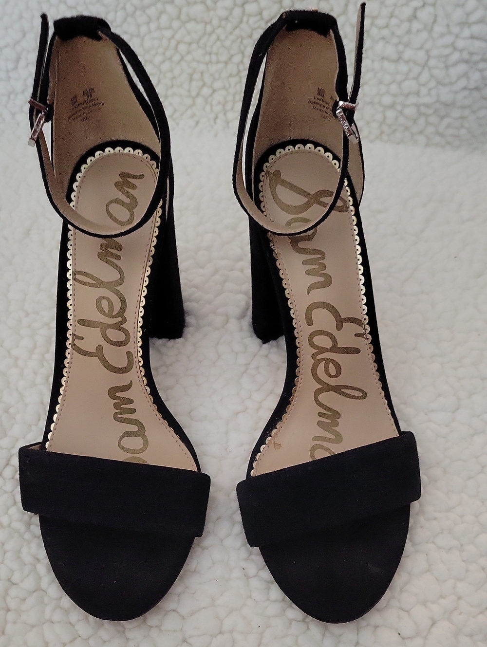 Sam Edelman Black Suede Ankle-Strap 4 Inch Block Heels Size 8